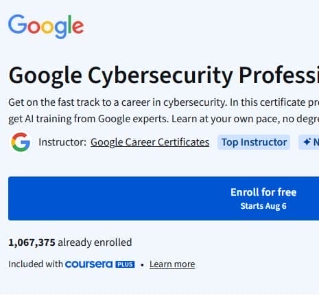 Google: Cybersecurity Professional Certificate